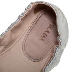 Prada Silver Leather Scrunch Ballet Flats Size 38.5
