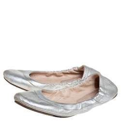 Prada Silver Leather Scrunch Ballet Flats Size 38.5