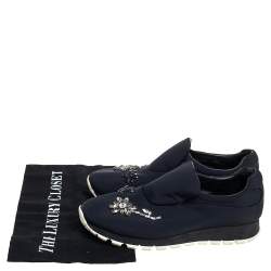 Pre Owned Prada Black Nylon Crystal Embellished Slip On Sneakers Size 37.5