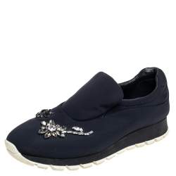 Pre Owned Prada Black Nylon Crystal Embellished Slip On Sneakers Size 37.5