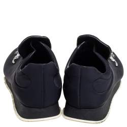 Pre Owned Prada Black Nylon Crystal Embellished Slip On Sneakers Size 37.5