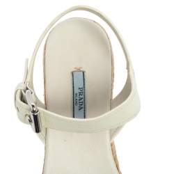 Prada White Leather Espadrille Platform Sandals Size 38
