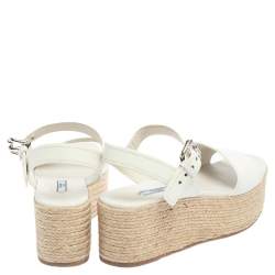 Prada White Leather Espadrille Platform Sandals Size 38