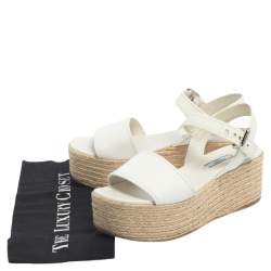 Prada White Leather Espadrille Platform Sandals Size 38