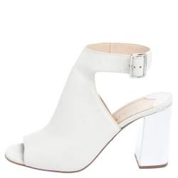 Prada White Leather Peep Toe Sandals Size 38