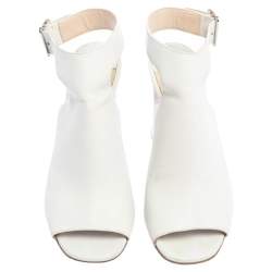Prada White Leather Peep Toe Sandals Size 38