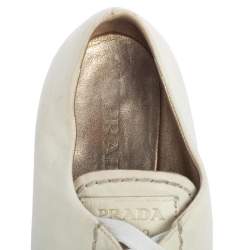 Pre Owned Prada White Leather Platform Espadrille Sneakers Size 37.5