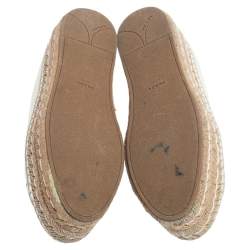 Pre Owned Prada White Leather Platform Espadrille Sneakers Size 37.5