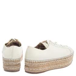 Pre Owned Prada White Leather Platform Espadrille Sneakers Size 37.5