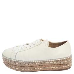 Pre Owned Prada White Leather Platform Espadrille Sneakers Size 37.5