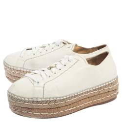 Pre Owned Prada White Leather Platform Espadrille Sneakers Size 37.5