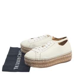 Pre Owned Prada White Leather Platform Espadrille Sneakers Size 37.5