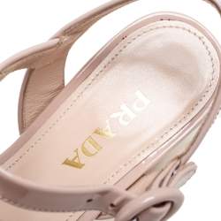 Pre Owned Prada Beige Patent Leather Criss Cross Platform Ankle Strap Sandals Size 35