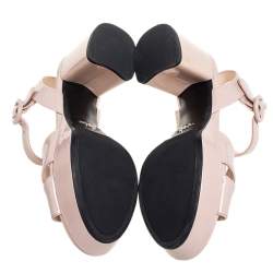 Pre Owned Prada Beige Patent Leather Criss Cross Platform Ankle Strap Sandals Size 35