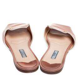 Pre Owned Prada Beige Patent Saffiano Leather Flat Slides Size 40