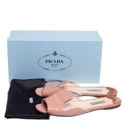 Pre Owned Prada Beige Patent Saffiano Leather Flat Slides Size 40