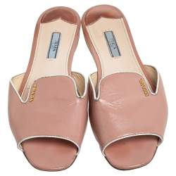 Pre Owned Prada Beige Patent Saffiano Leather Flat Slides Size 40