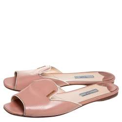 Pre Owned Prada Beige Patent Saffiano Leather Flat Slides Size 40