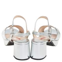 Pre Owned Prada Sport Silver Leather Platform Block Heel Ankle Strap Sandals Size 38
