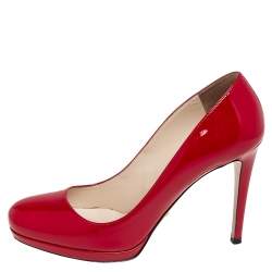 Pre Owned Prada Red Patent Leather Platform Pumps Size 39