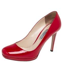 Pre Owned Prada Red Patent Leather Platform Pumps Size 39
