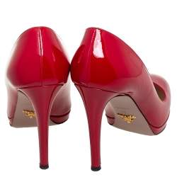 Pre Owned Prada Red Patent Leather Platform Pumps Size 39