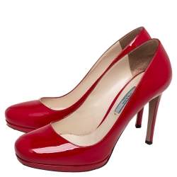 Pre Owned Prada Red Patent Leather Platform Pumps Size 39