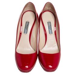 Pre Owned Prada Red Patent Leather Platform Pumps Size 39
