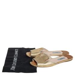 Pre Owned Prada Gold Saffiano Leather Flat Slides Size 38