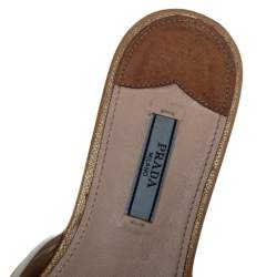 Pre Owned Prada Gold Saffiano Leather Flat Slides Size 38