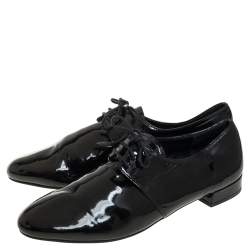 Pre Owned Prada Black Patent Leather Lace Up Oxford Size 38