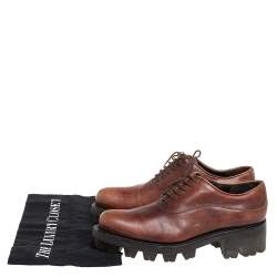 Pre Owned Prada Brown Leather Lug Sole Lace Up Oxford Size 38.5