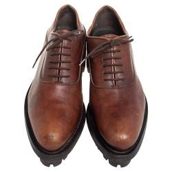 Pre Owned Prada Brown Leather Lug Sole Lace Up Oxford Size 38.5