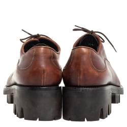 Pre Owned Prada Brown Leather Lug Sole Lace Up Oxford Size 38.5