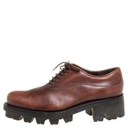 Pre Owned Prada Brown Leather Lug Sole Lace Up Oxford Size 38.5