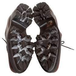 Pre Owned Prada Brown Leather Lug Sole Lace Up Oxford Size 38.5