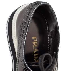 Prada Metallic Grey Brogue Leather Platform Lace Up Derby Size 36