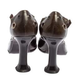 Pre Owned Prada Green Leather Embellished Ankle Strap Sandals Size 37