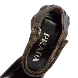 Pre Owned Prada Green Leather Embellished Ankle Strap Sandals Size 37