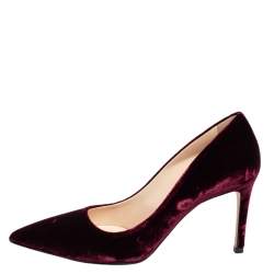 Pre Owned Prada Burgundy Velvet Pointed Toe Pumps Size 38