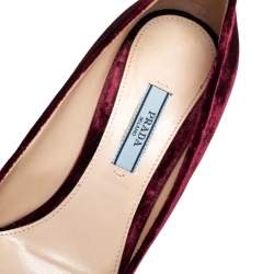Pre Owned Prada Burgundy Velvet Pointed Toe Pumps Size 38