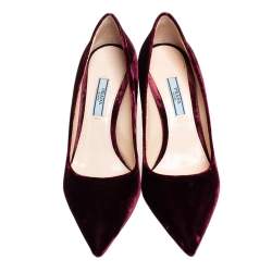Pre Owned Prada Burgundy Velvet Pointed Toe Pumps Size 38