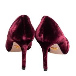 Pre Owned Prada Burgundy Velvet Pointed Toe Pumps Size 38