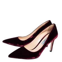 Pre Owned Prada Burgundy Velvet Pointed Toe Pumps Size 38