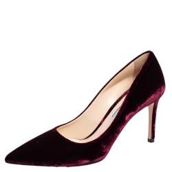 Pre Owned Prada Burgundy Velvet Pointed Toe Pumps Size 38