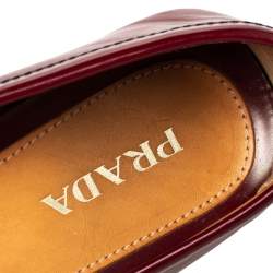 Pre Owned Prada Red Leather Bow Logo Embellished Slip On Loafers Size 39.5