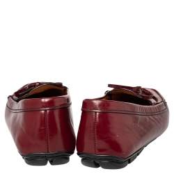 Pre Owned Prada Red Leather Bow Logo Embellished Slip On Loafers Size 39.5