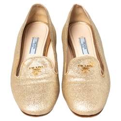 Prada Gold Glitter Smoking Slippers Size 37