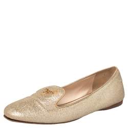 Prada Gold Glitter Smoking Slippers Size 37