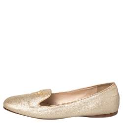 Prada Gold Glitter Smoking Slippers Size 37